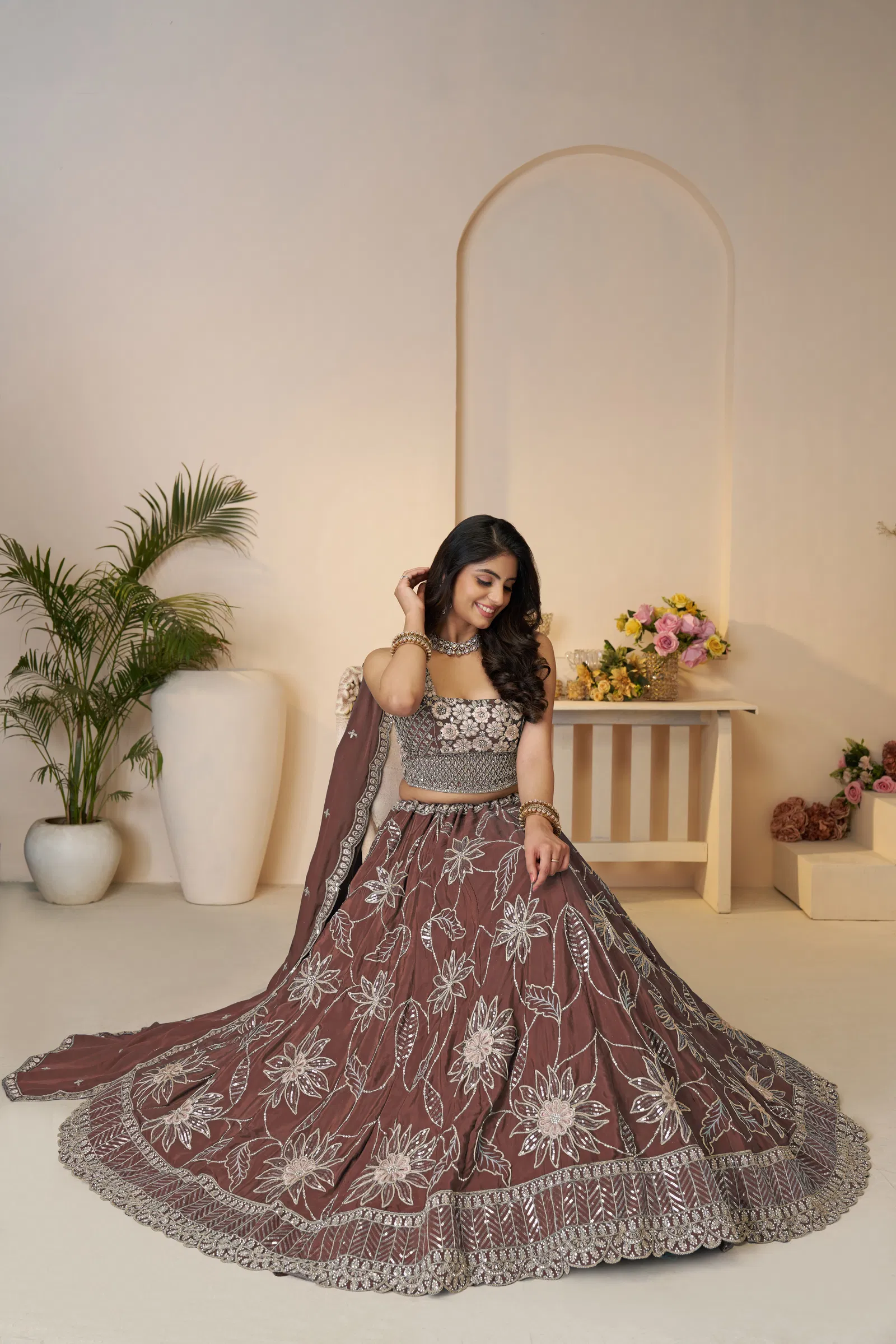 Kf 28 Mauve Satin Silk Sequin Work Bridal Lehenga Wholsale Online